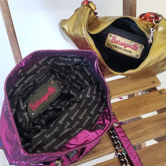 Gold Betsy Johnson Shoulder Bag UNIQUE RARE! - Picture 5 of 5